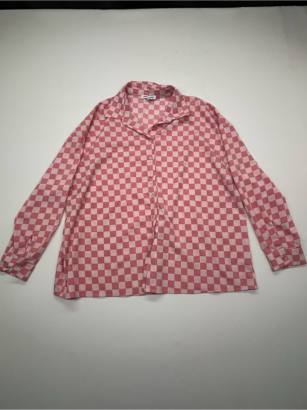 Pretty Garbage Pink Checker Button-Up Shirt Woman’s Size M